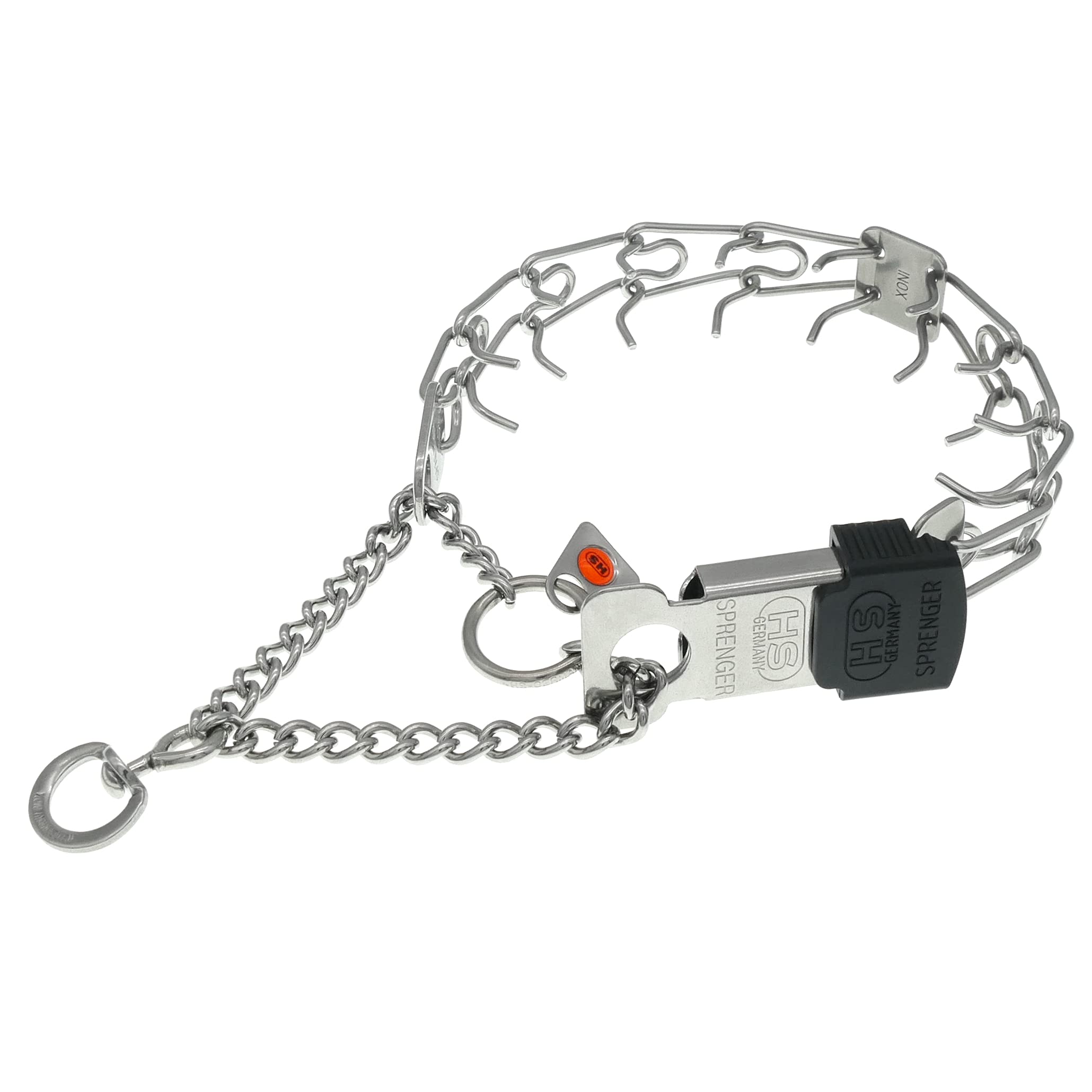 Herm Sprenger prong collar assembly chain demonstrates adjustable length for tailored training fit