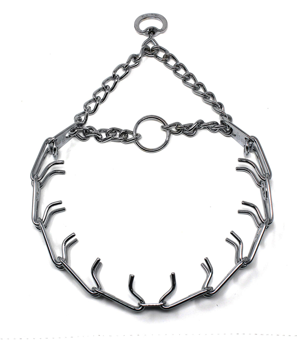 Herm Sprenger prong collar chrome-plated detail highlighting durability for trusted training