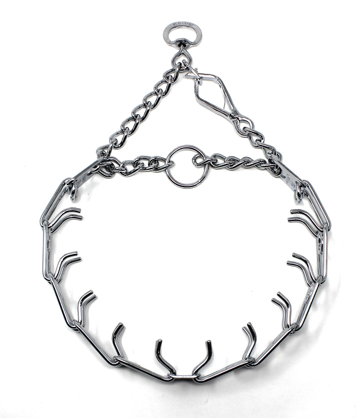 Herm Sprenger prong collar quick-release buckle closeup for easy on-off training sessions.