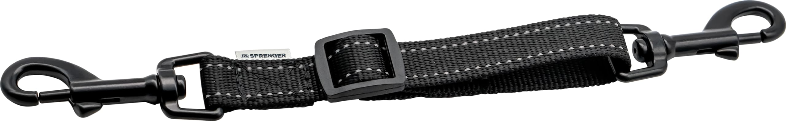 Herm Sprenger prong collar safety clip in black with reflective stripes for safe walks.