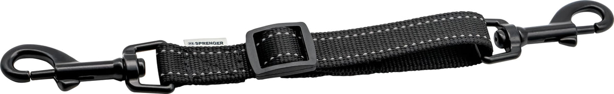 Herm Sprenger prong collar safety clip in black with reflective stripes for safe walks.