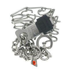 Herm Sprenger prong collar side view shows snug fit around the neck for safe training.