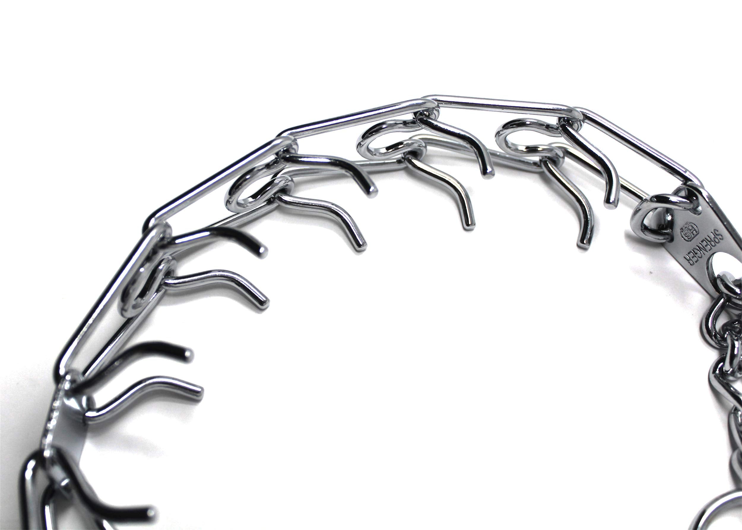 Herm Sprenger prong collar size adjustment links closeup showing easy length changes.