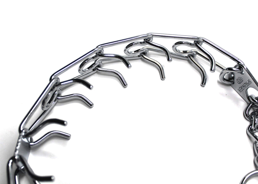 Herm Sprenger prong collar size adjustment links closeup showing easy length changes.