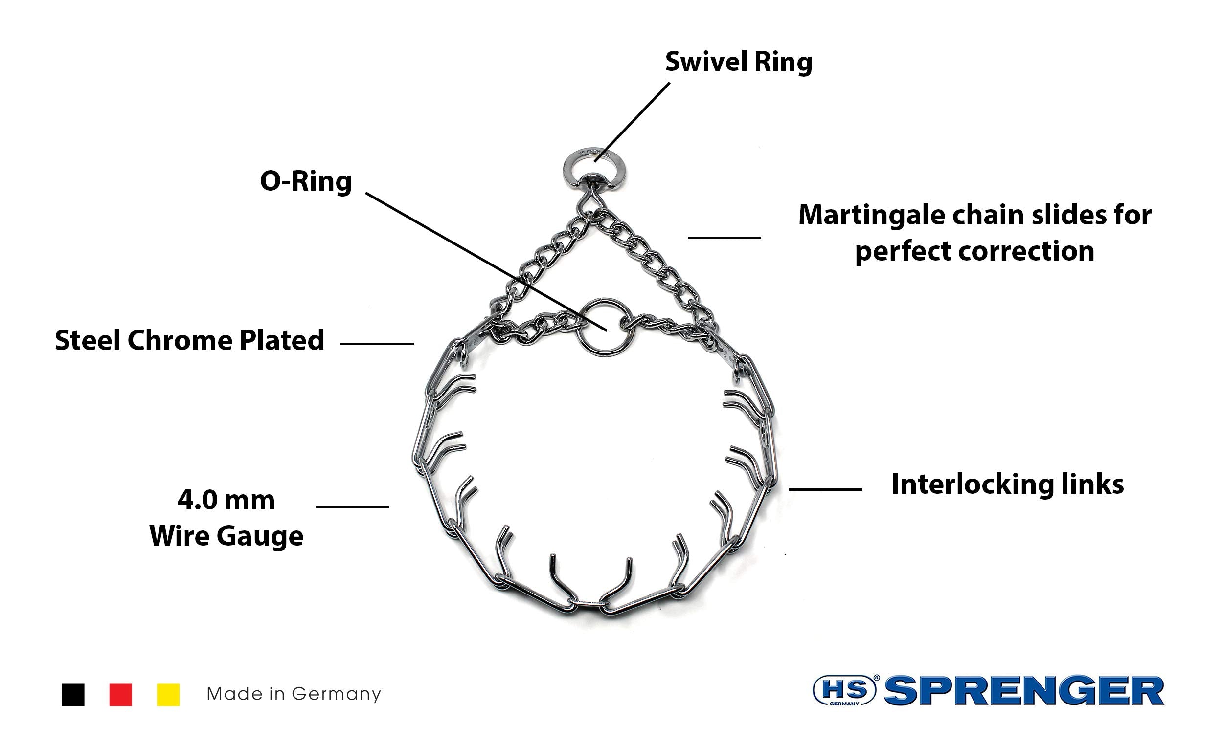 Herm Sprenger prong collar slip-over-head design aids easy on-off training sessions