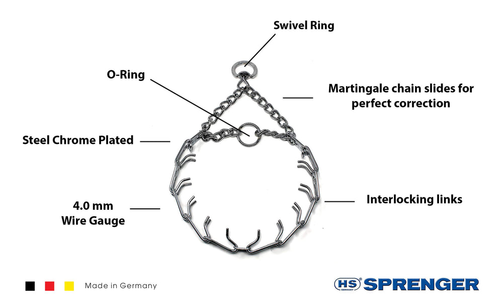 Herm Sprenger prong collar slip-over-head design aids easy on-off training sessions
