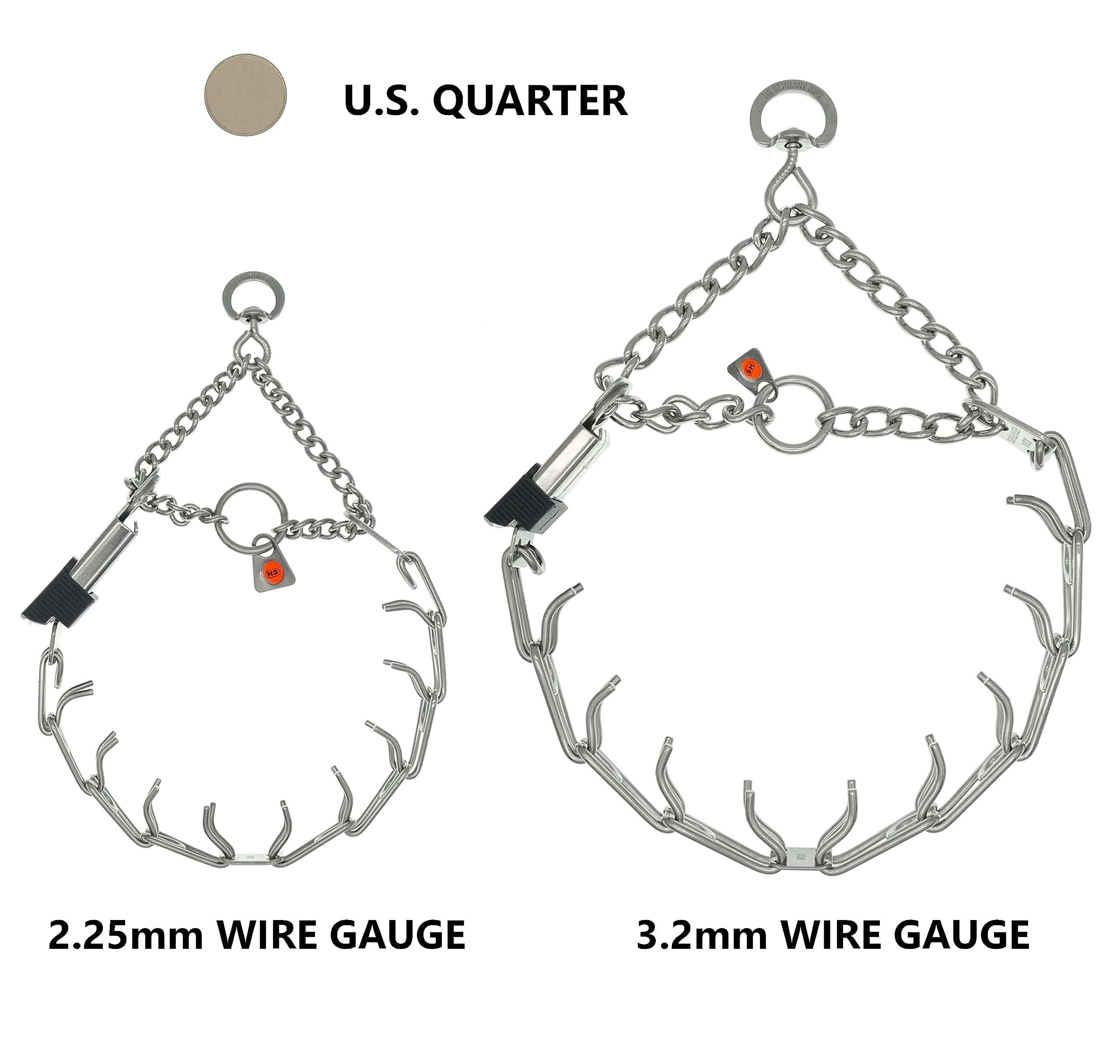 Close-up prong details of Herm Sprenger collar highlight craftsmanship and safe use