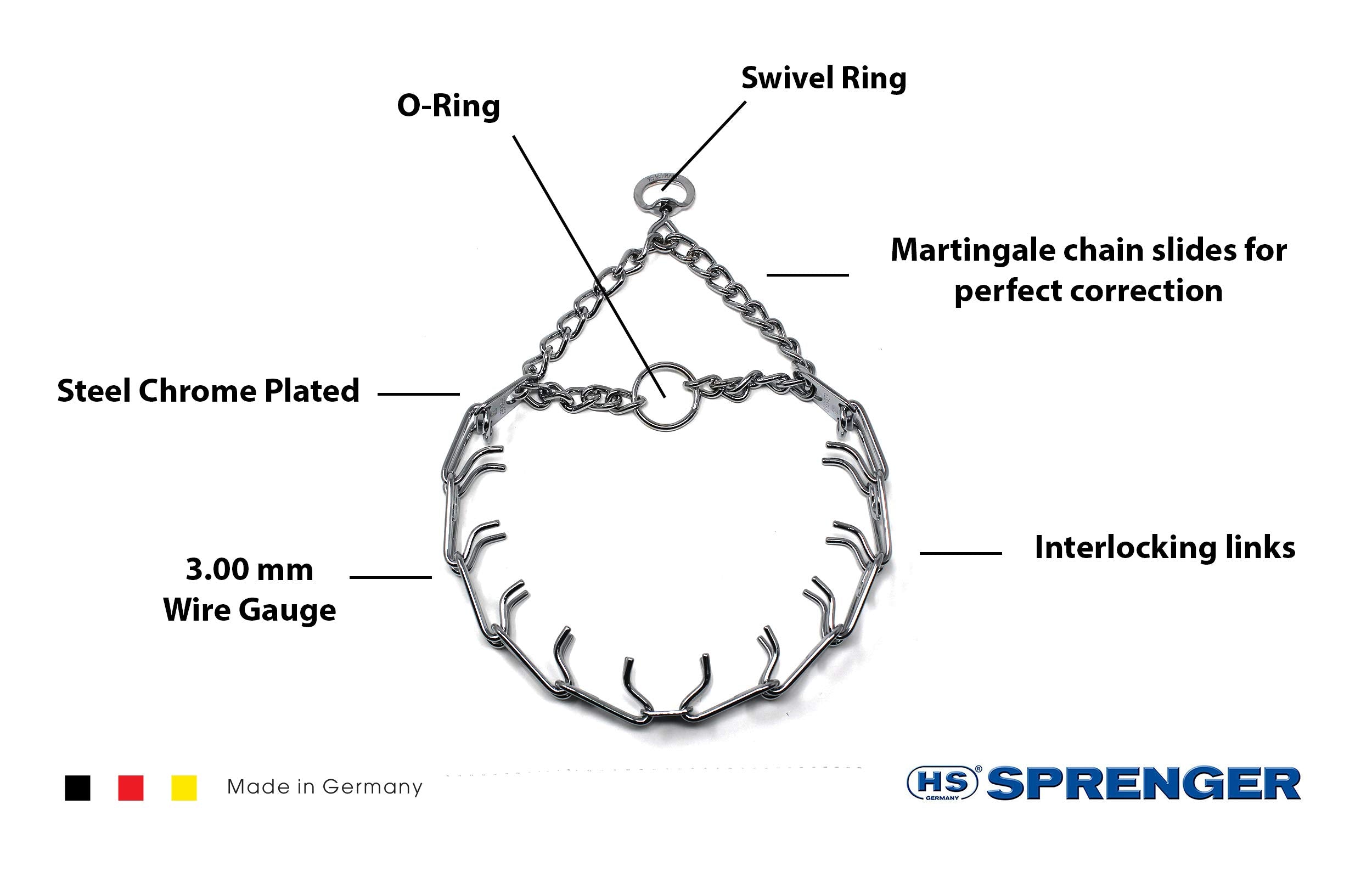 Herm Sprenger prong collar center plate highlights even-pressure design for safe training.