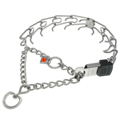 Herm Sprenger stainless steel dog collar assembly chain view highlighting even pressure for training.