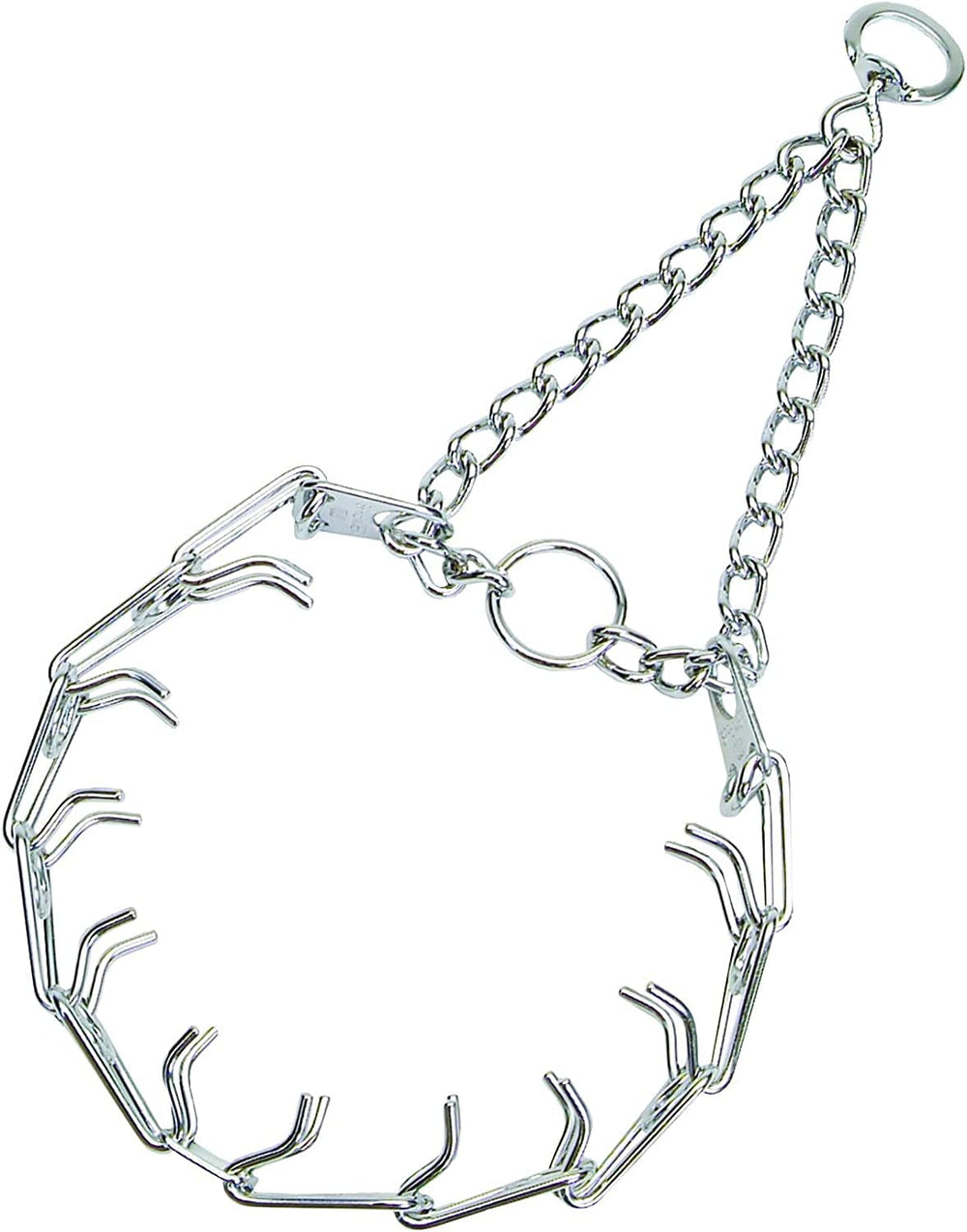 Herm Sprenger Ultra-Plus prong collar front view shows secure fit for training