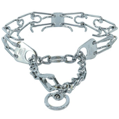Herm Sprenger Ultra-Plus prong collar with latch chrome front view highlighting secure quick-release.