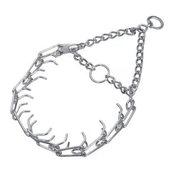 Herm Sprenger Ultra-Plus prong dog training collar chrome close-up showing secure fit