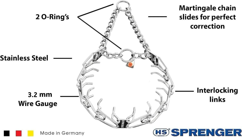 Herm Sprenger Ultra Plus stainless-steel collar laid flat for easy size planning and fit.