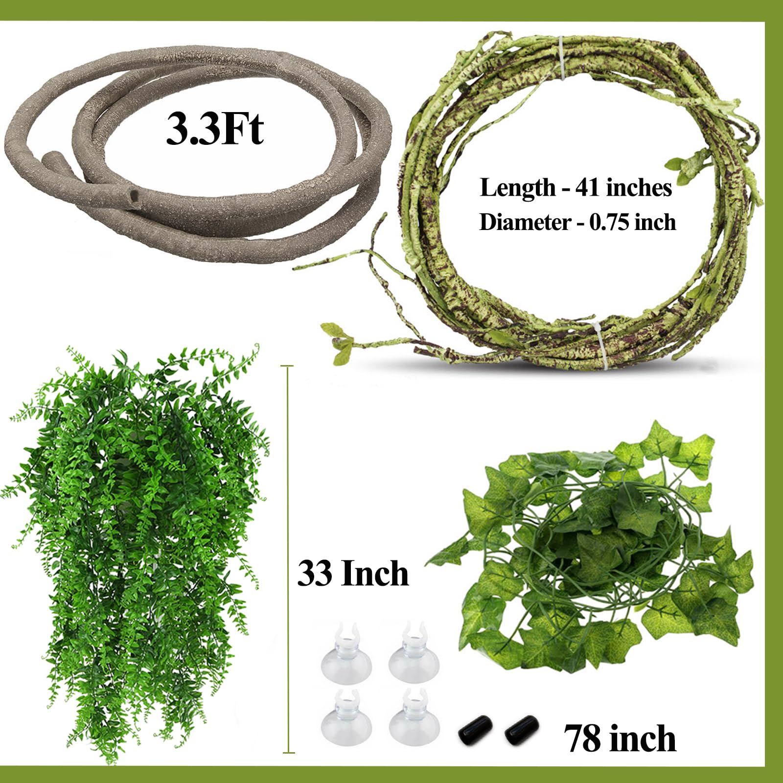 HERCOCCI reptile vines brown vines 3.3 ft adds realistic climbing paths.