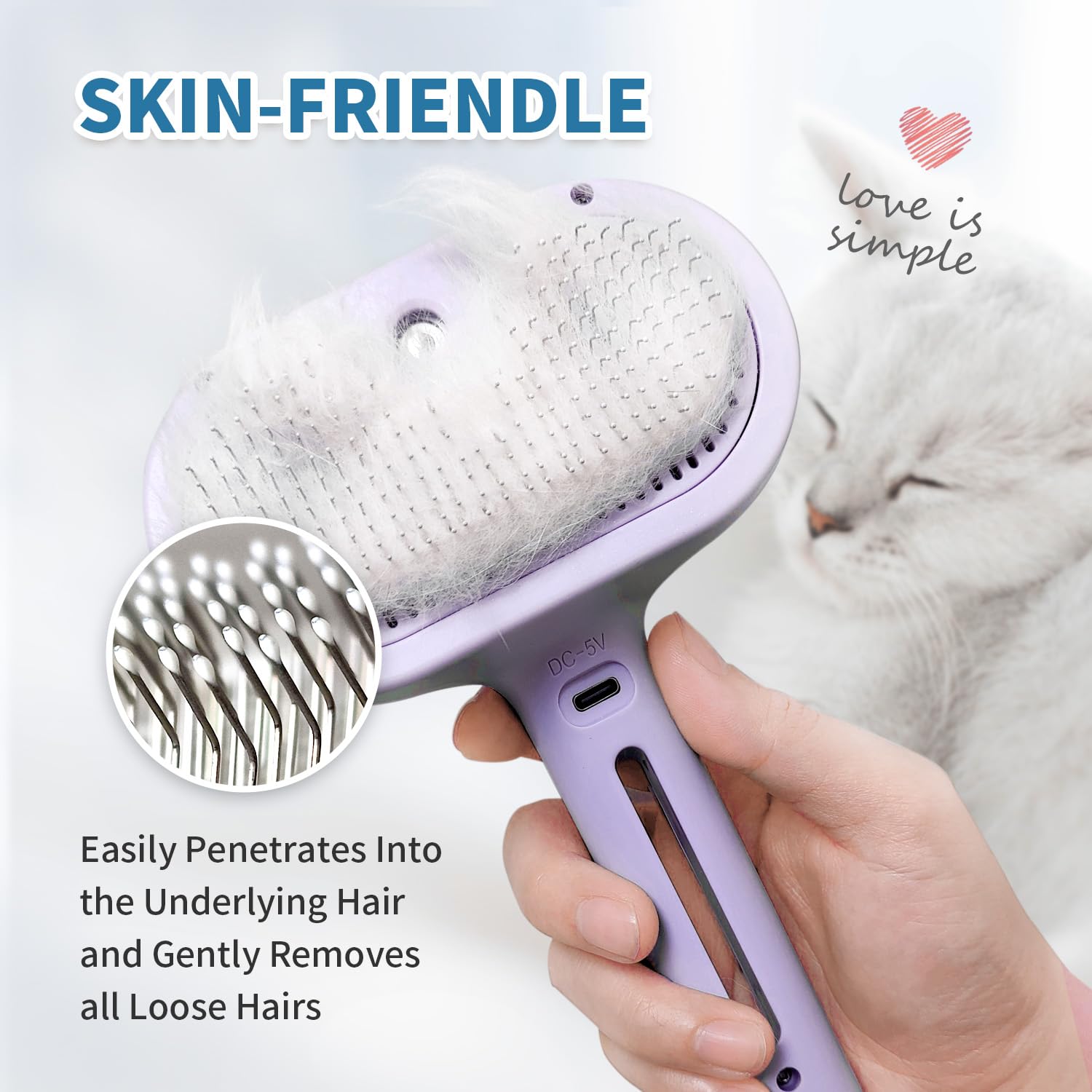 HeroKitty dog brush steam suitable for all pets, longs or shorts, with deep teeth.