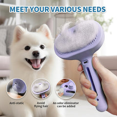 HeroKitty Dog Brush steam hair-removal action removes loose fur with even spray.