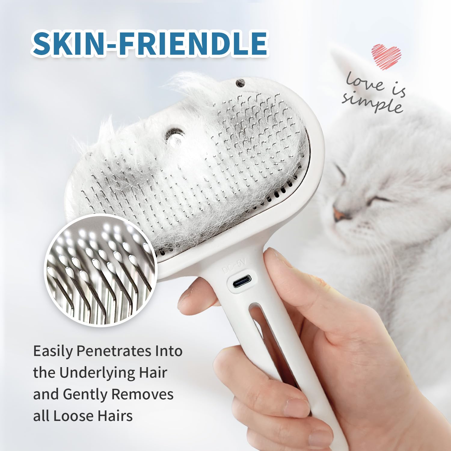 HeroKitty Dog Brush steam-on-pet captures grooming in action with softened fur and reduced tangles.