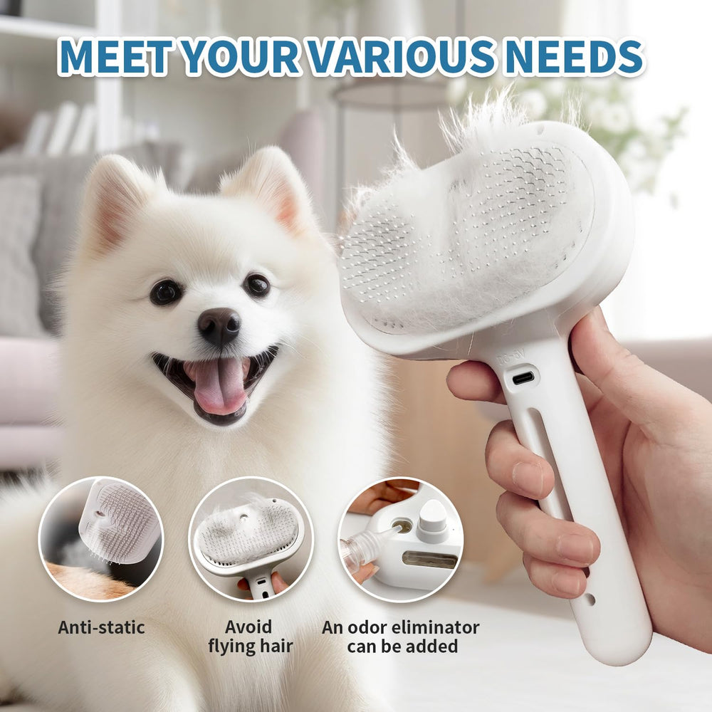 HeroKitty Dog Brush steam side-view highlights comfortable, thorough grooming with even spray distribution.