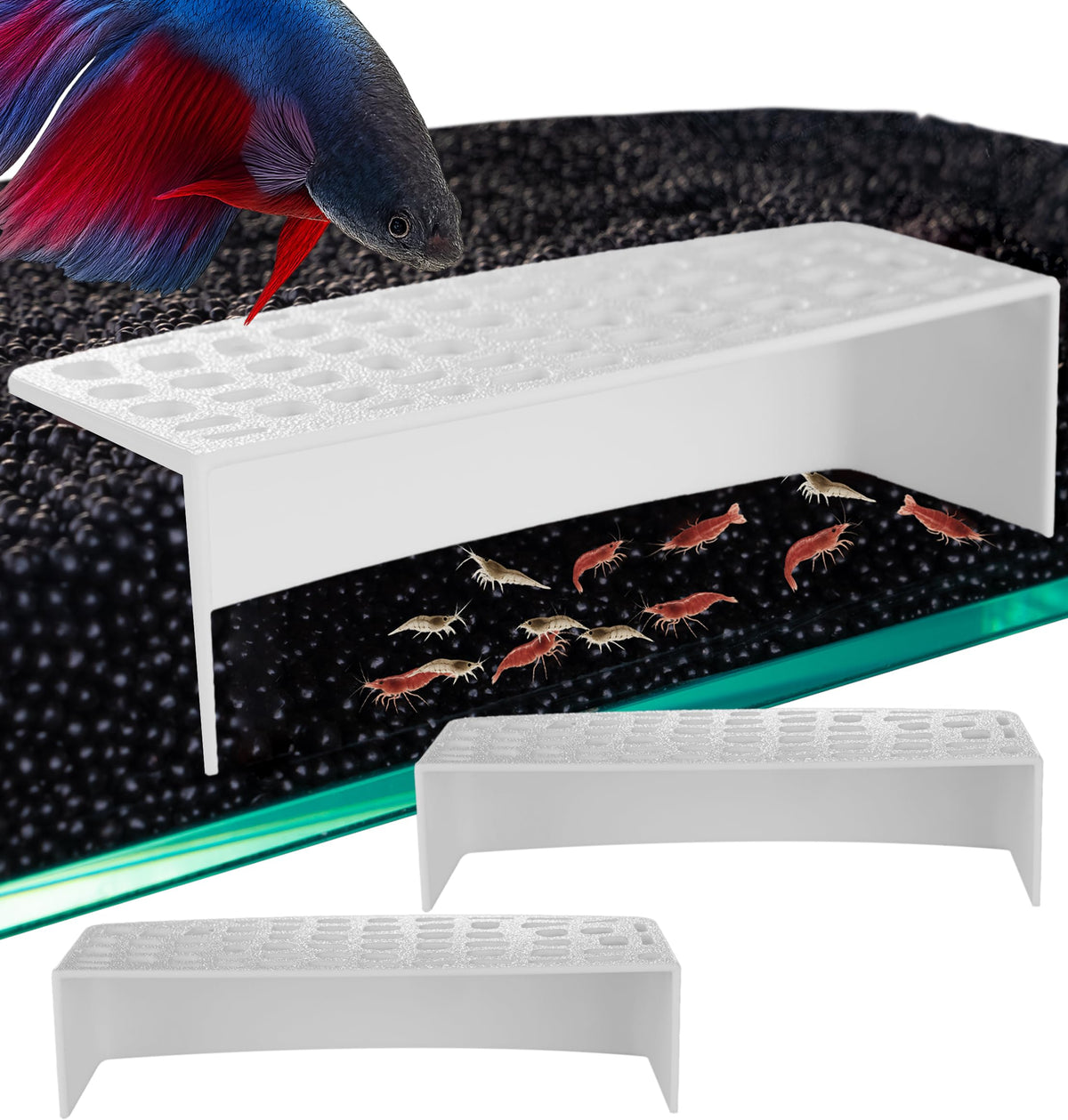 HERPDEN 2Pcs Shrimp Hide Cave dual shelters for shrimp habitat and safety.