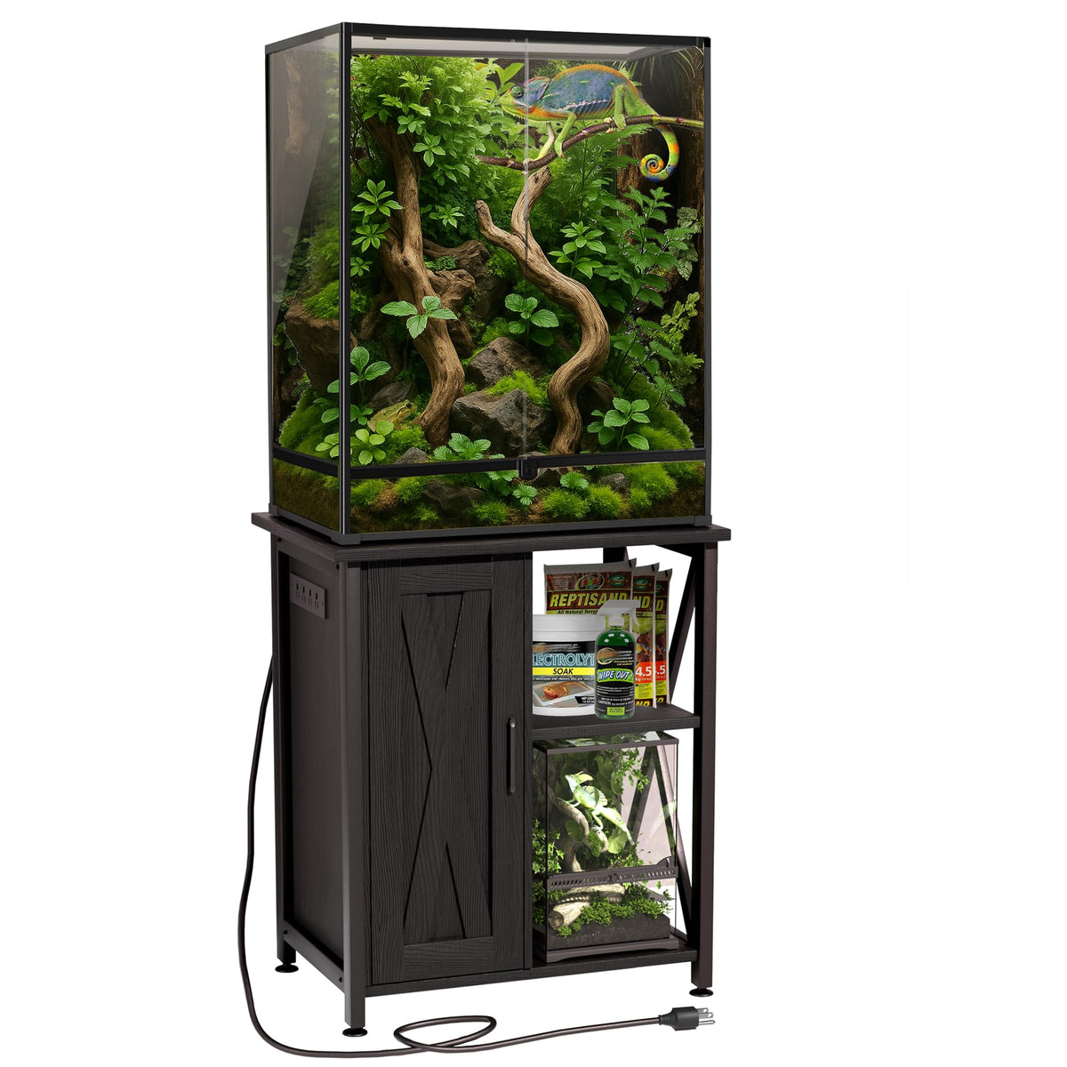 Herture 45-67 gallon reptile tank stand with 24x18 inch tabletop supports large tanks securely