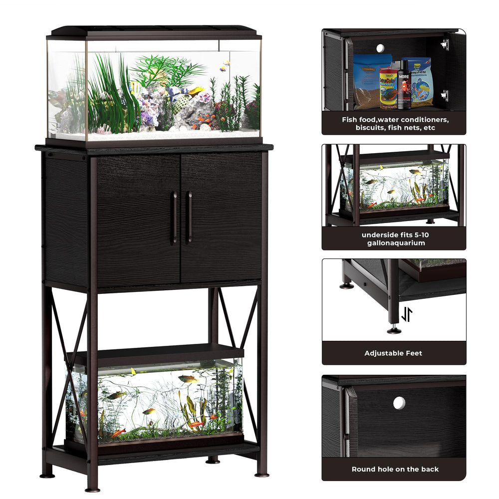 Herture fish-tank-stand-cabinet shows smooth-door storage for supplies.