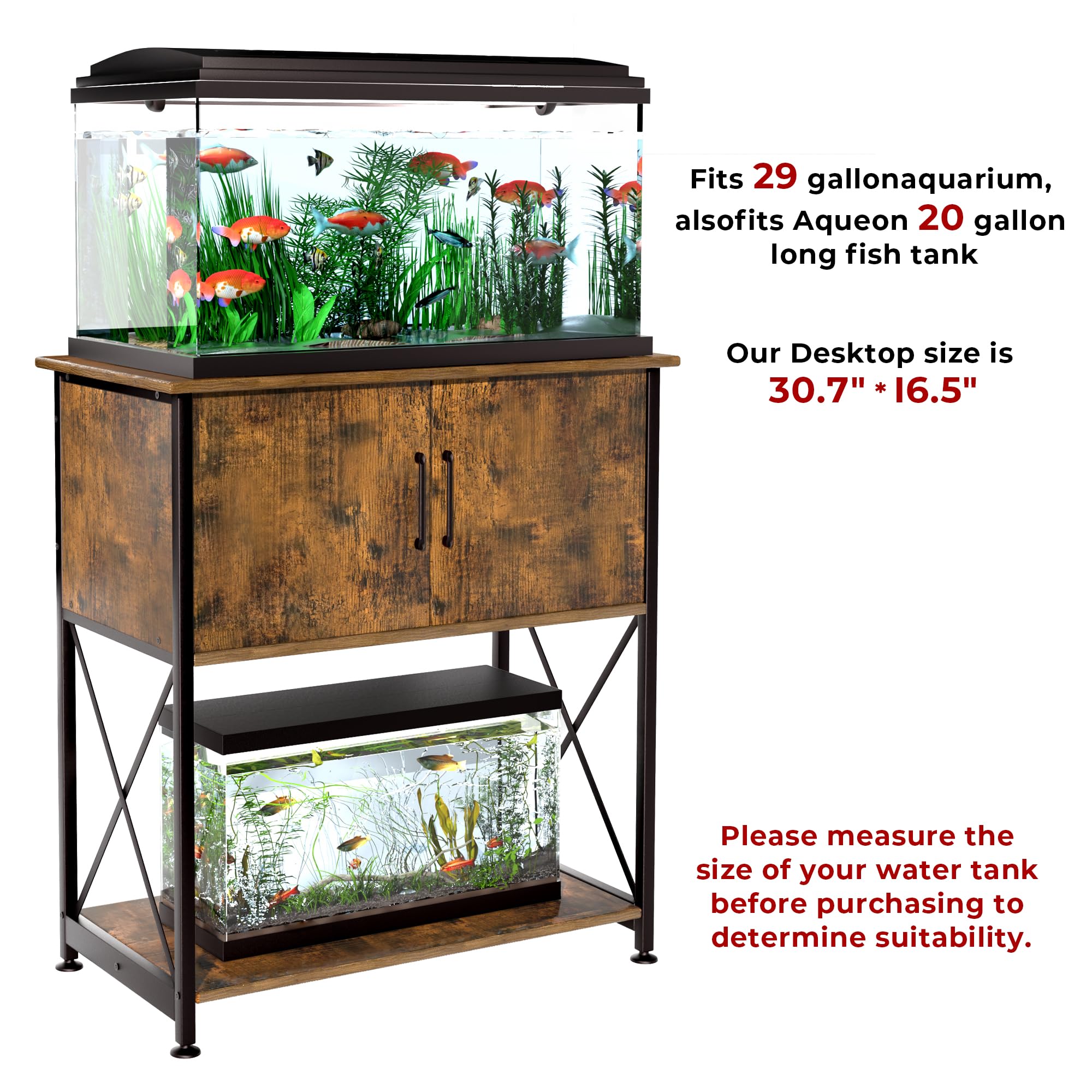 Herture stand desk-top image demonstrates roomy 30.7 inches by 16.5 inches surface for most tanks