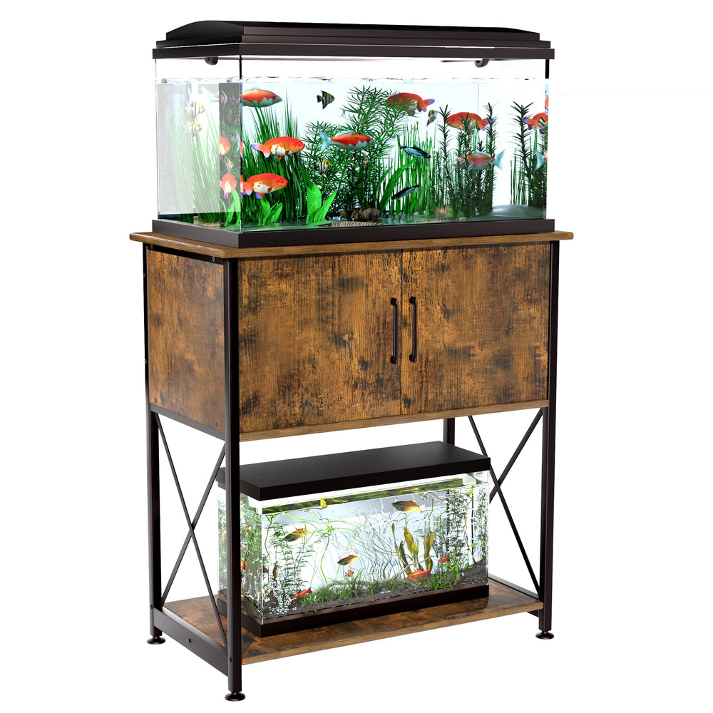 Herture aquarium stand front view shows sturdy steel frame supporting 330 lbs capacity