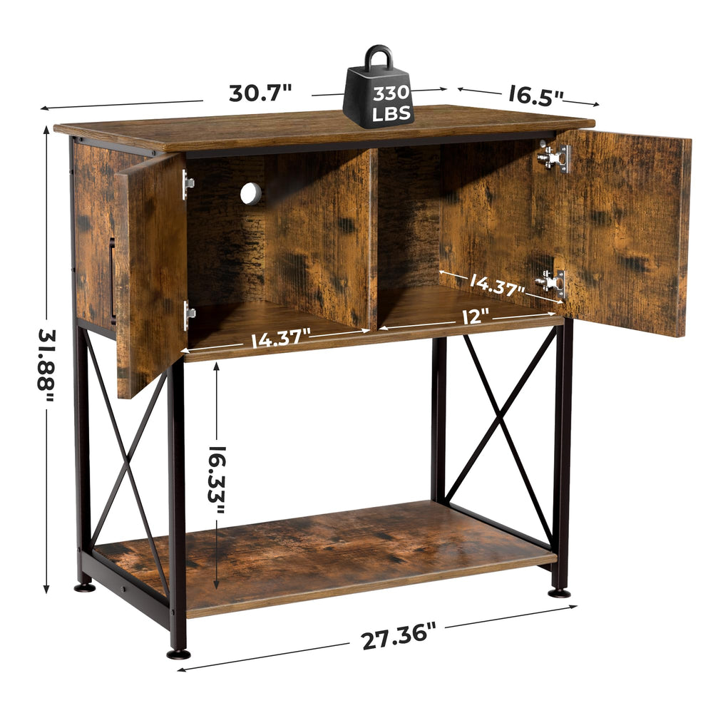 Herture stand in living room example shows rustic brown and black design