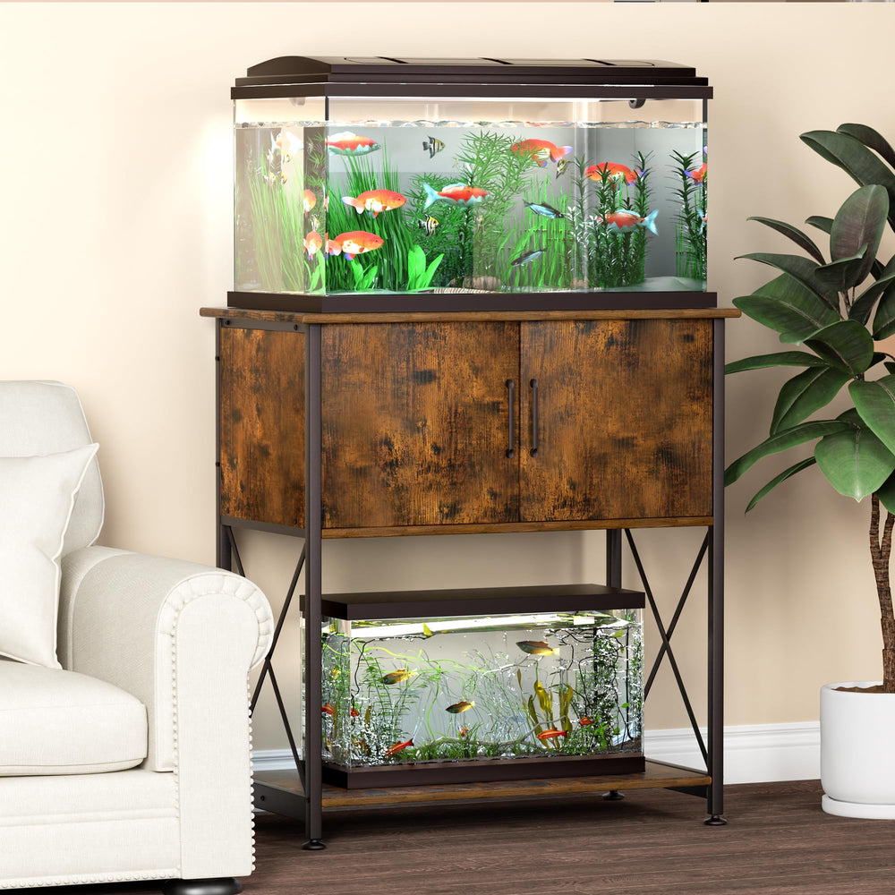 Herture aquarium stand side view highlights solid construction and moisture-resistant materials