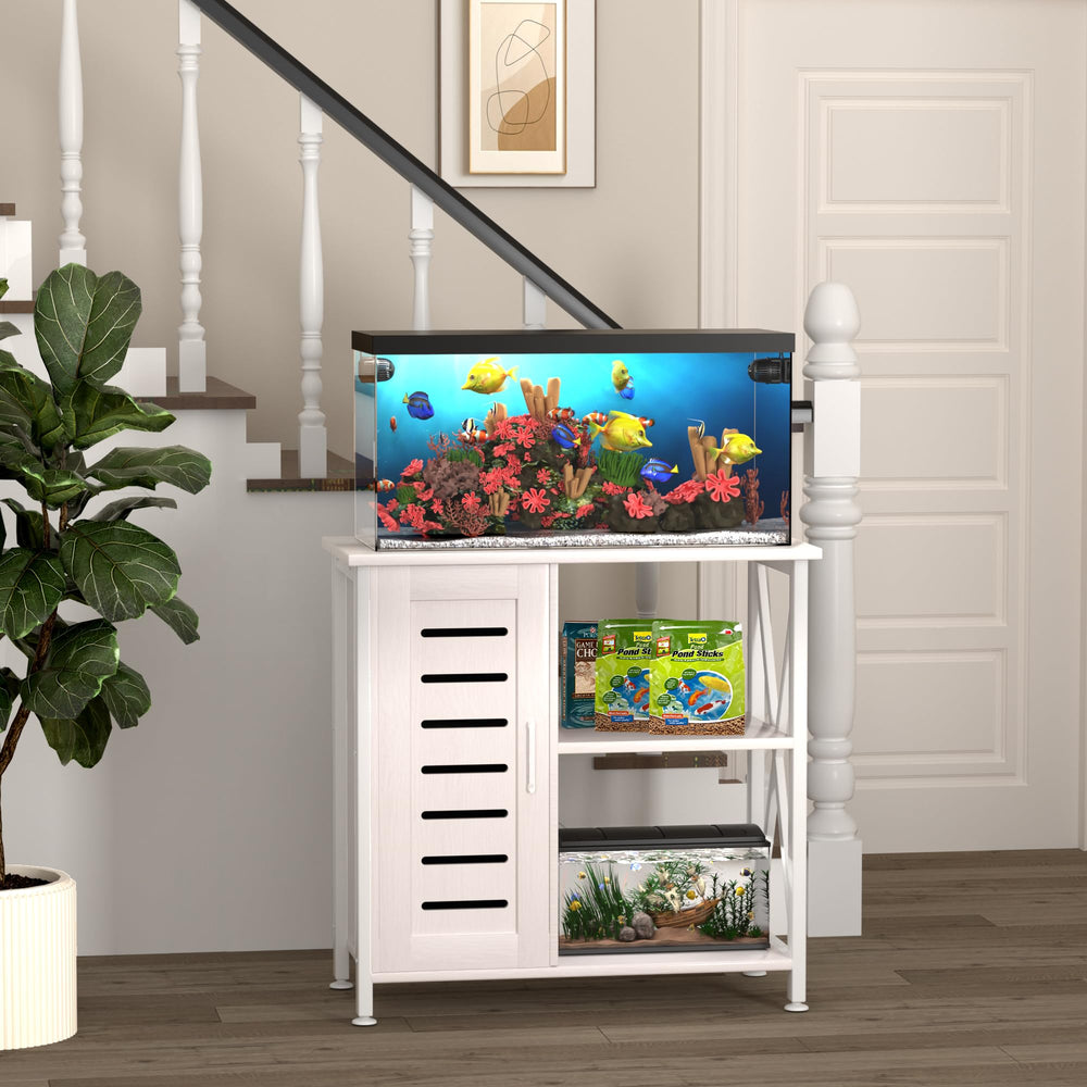 Herture fish tank stand back opening enables clean cable management.