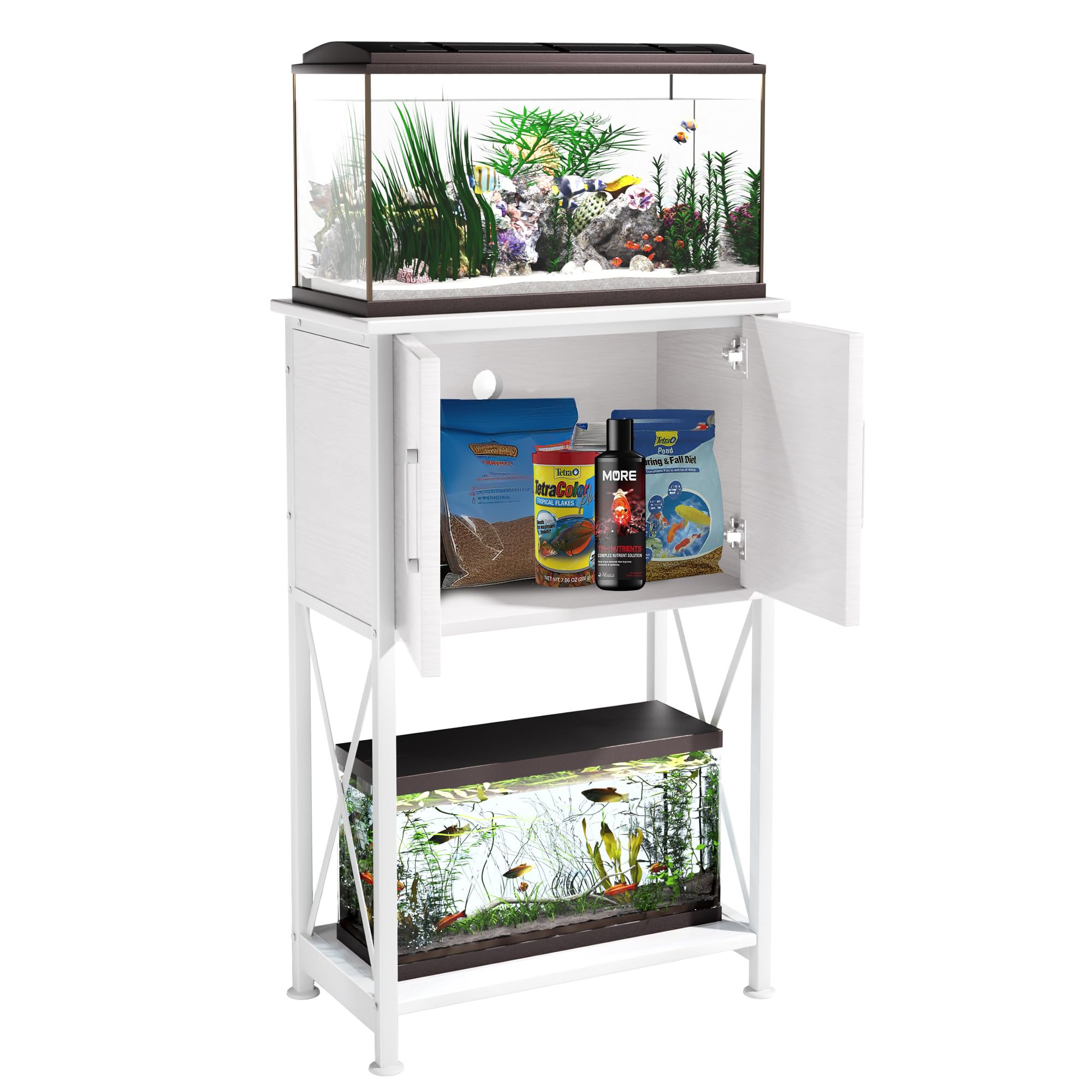 Herture fish tank stand open door cabinet interior with easy-access storage