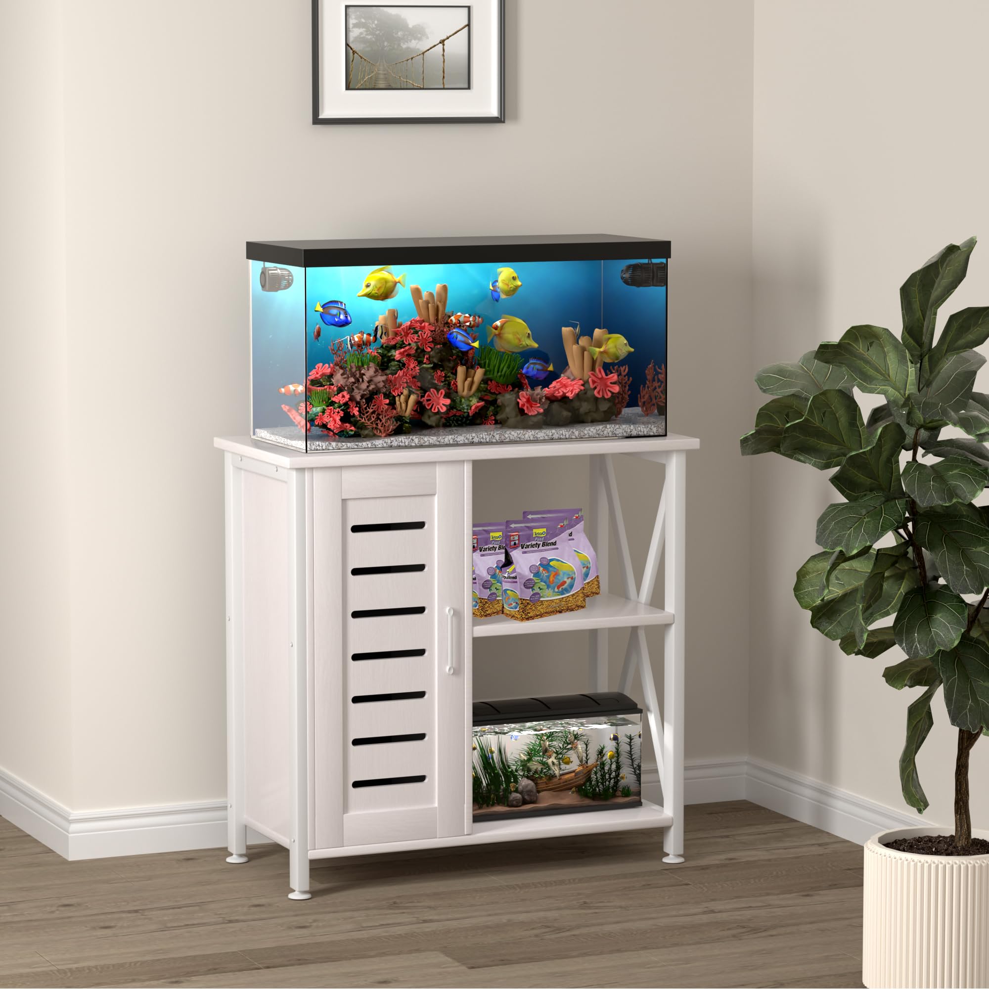 Herture fish tank stand steel-mdf frame demonstrates durable construction for stability.