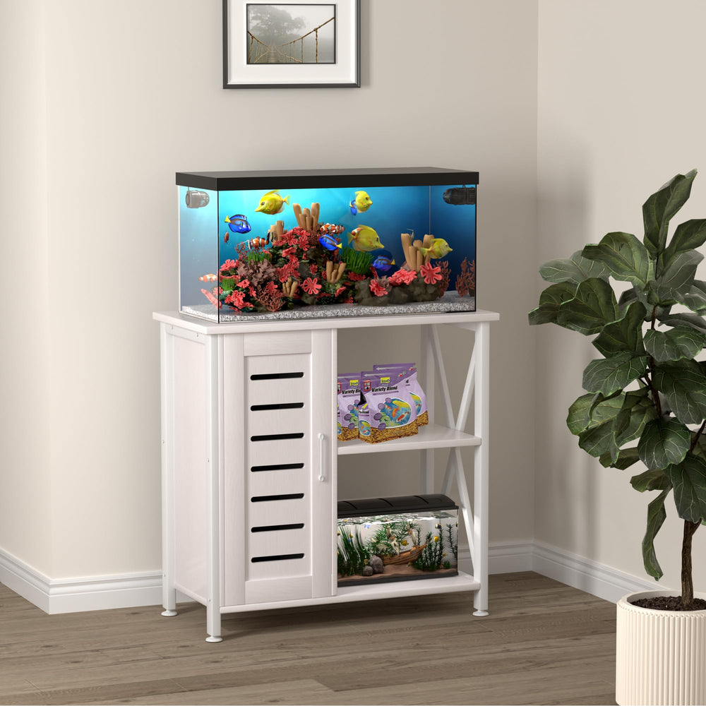 Herture fish tank stand steel-mdf frame demonstrates durable construction for stability.