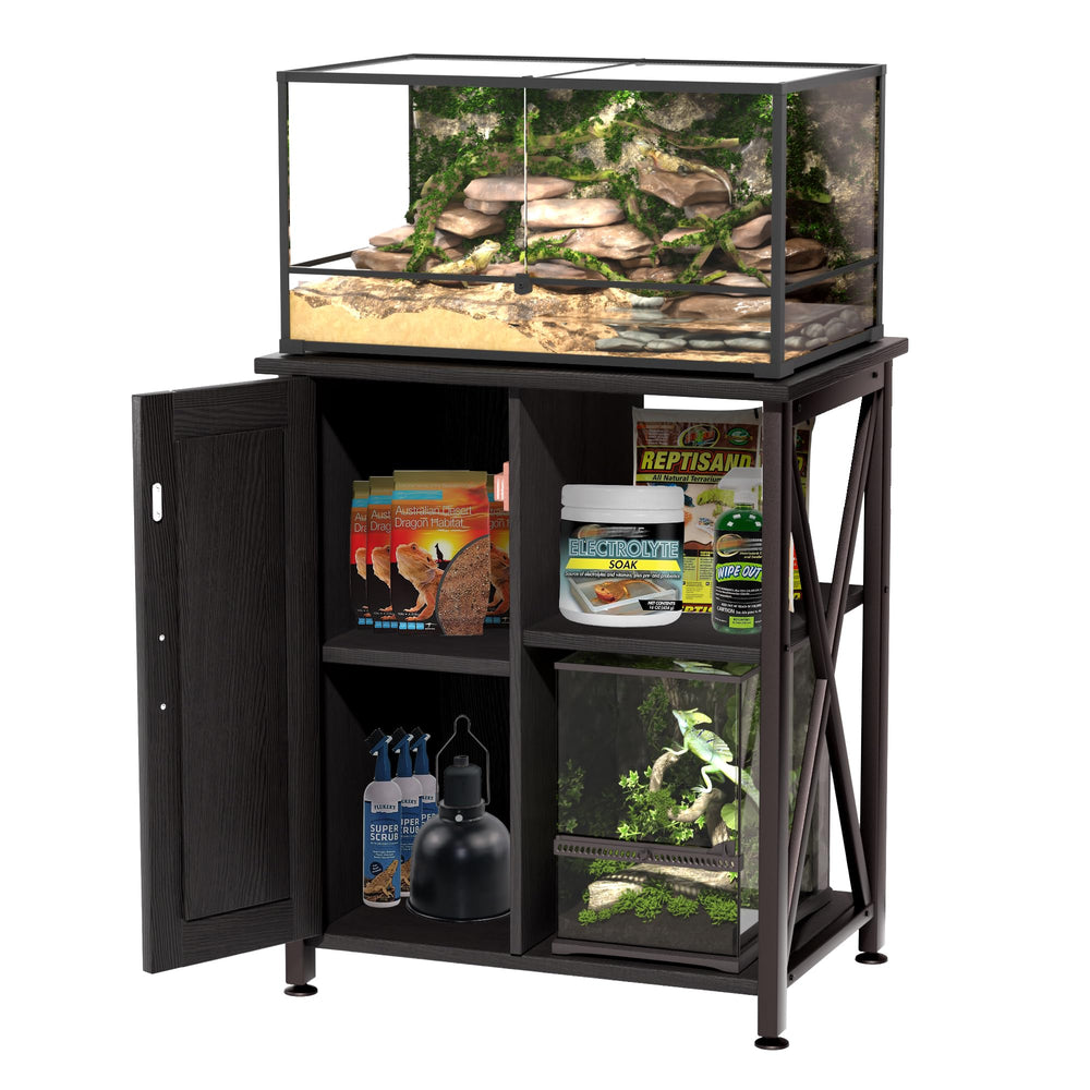 Herture reptile tank stand left cabinet and shelf offer organized storage