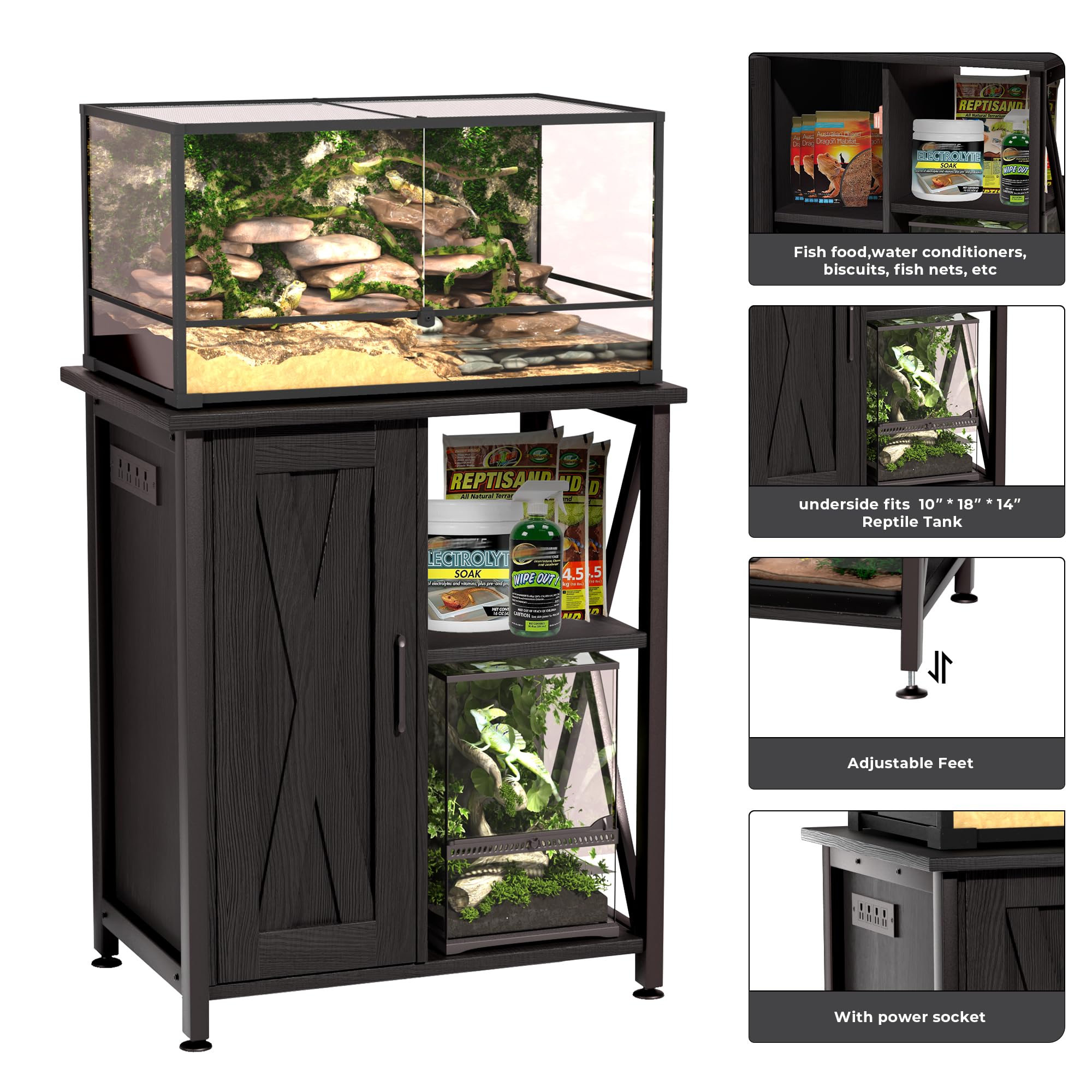 Herture reptile stand right-side space fits a smaller habitat for versatility