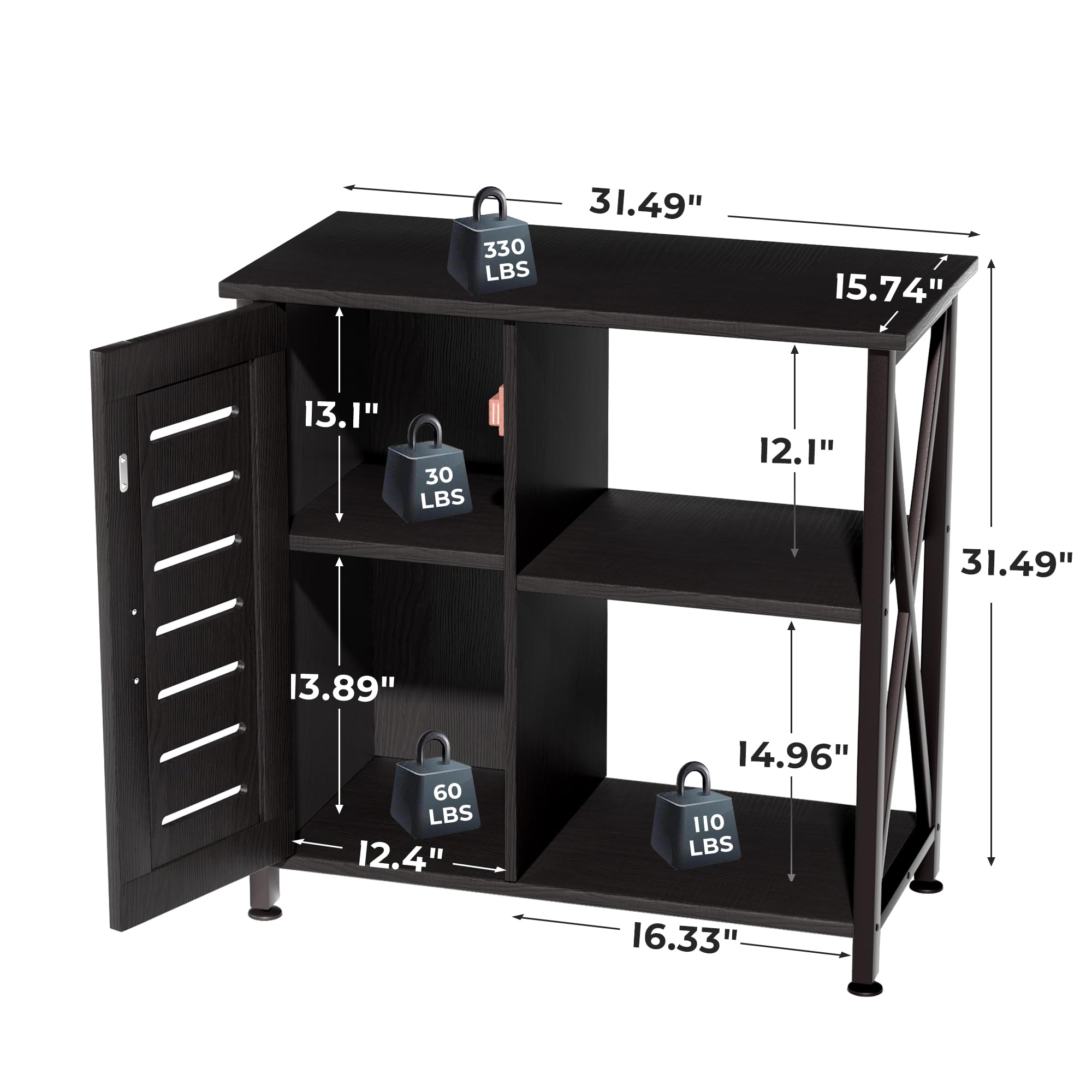 Herture stand dimensions 31.49 by 15.74 by 31.49 inches for ample space.