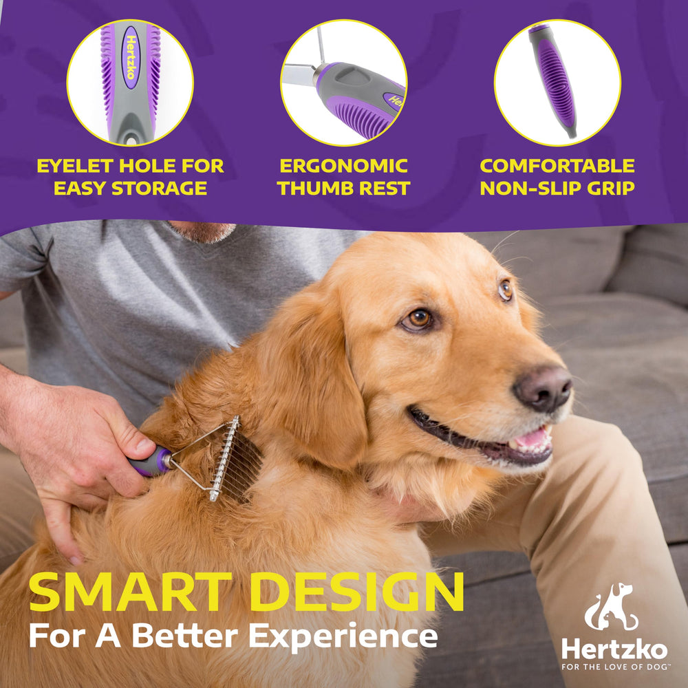 Hertzko dematting comb with a 2.5-inch head for quick detangling of thick fur.