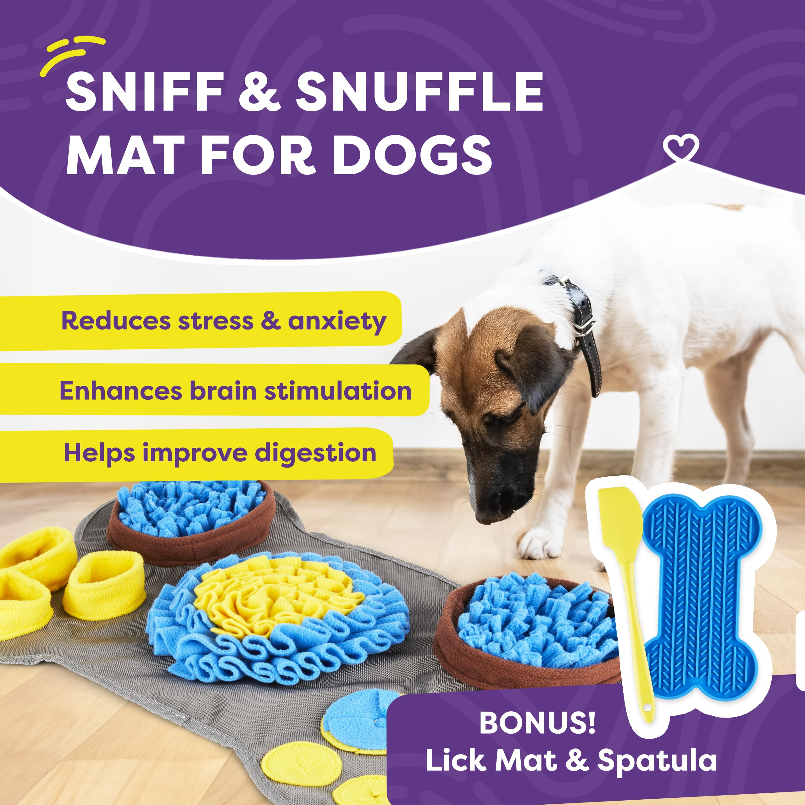 Hertzko lick mat beside snuffle mat supports enrichment during meals.
