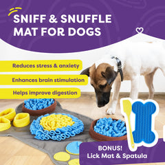 Hertzko lick mat beside snuffle mat supports enrichment during meals.