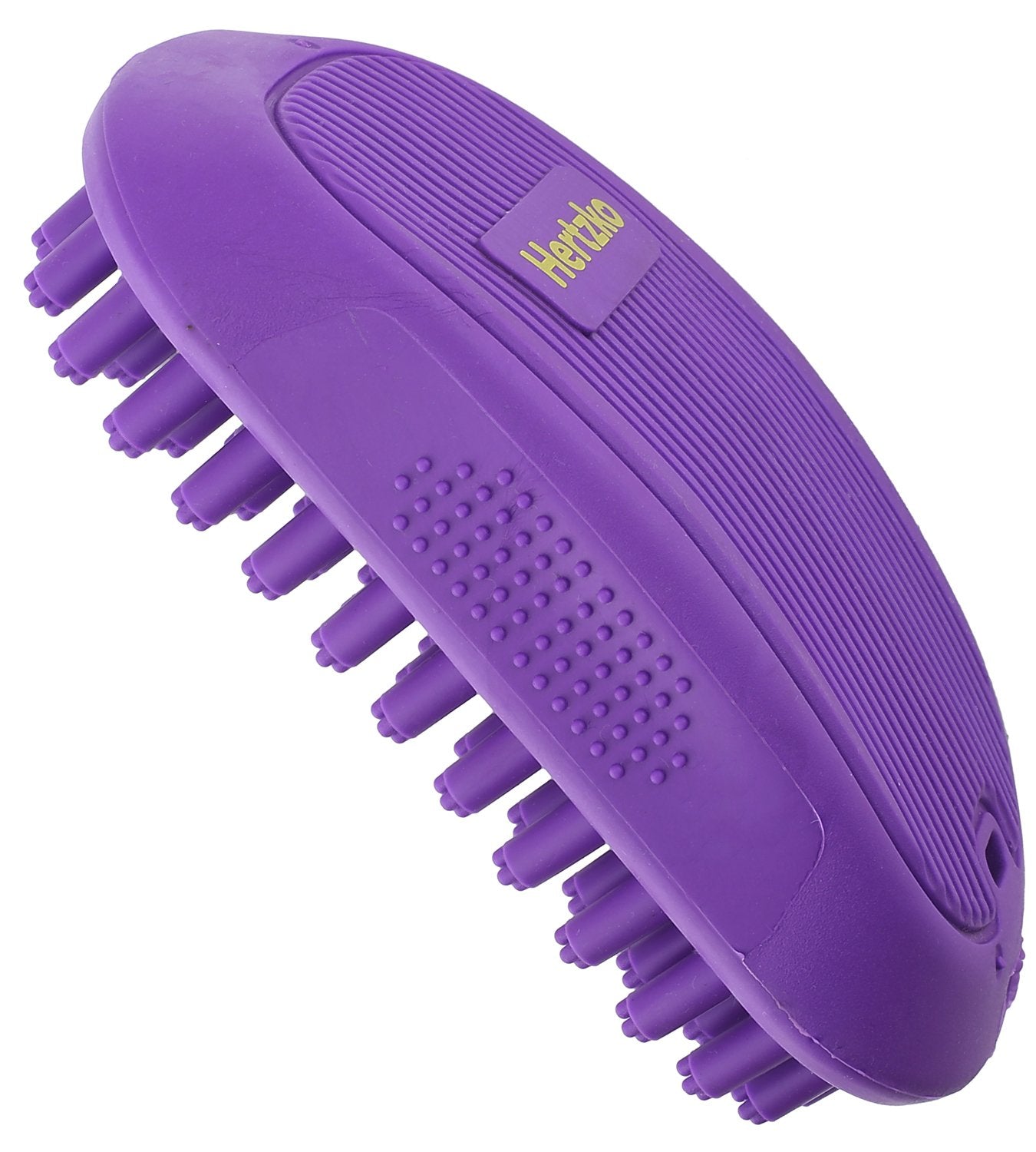 Hertzko Pet Bath Brush showing rubber grip for secure wet grooming.