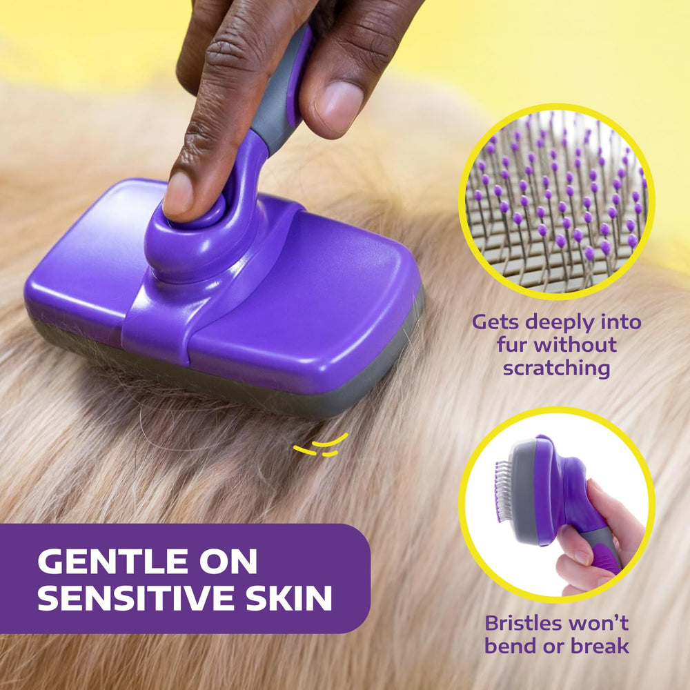 Hertzko self-cleaning slicker brush ergonomic handle improves comfort during long sessions.