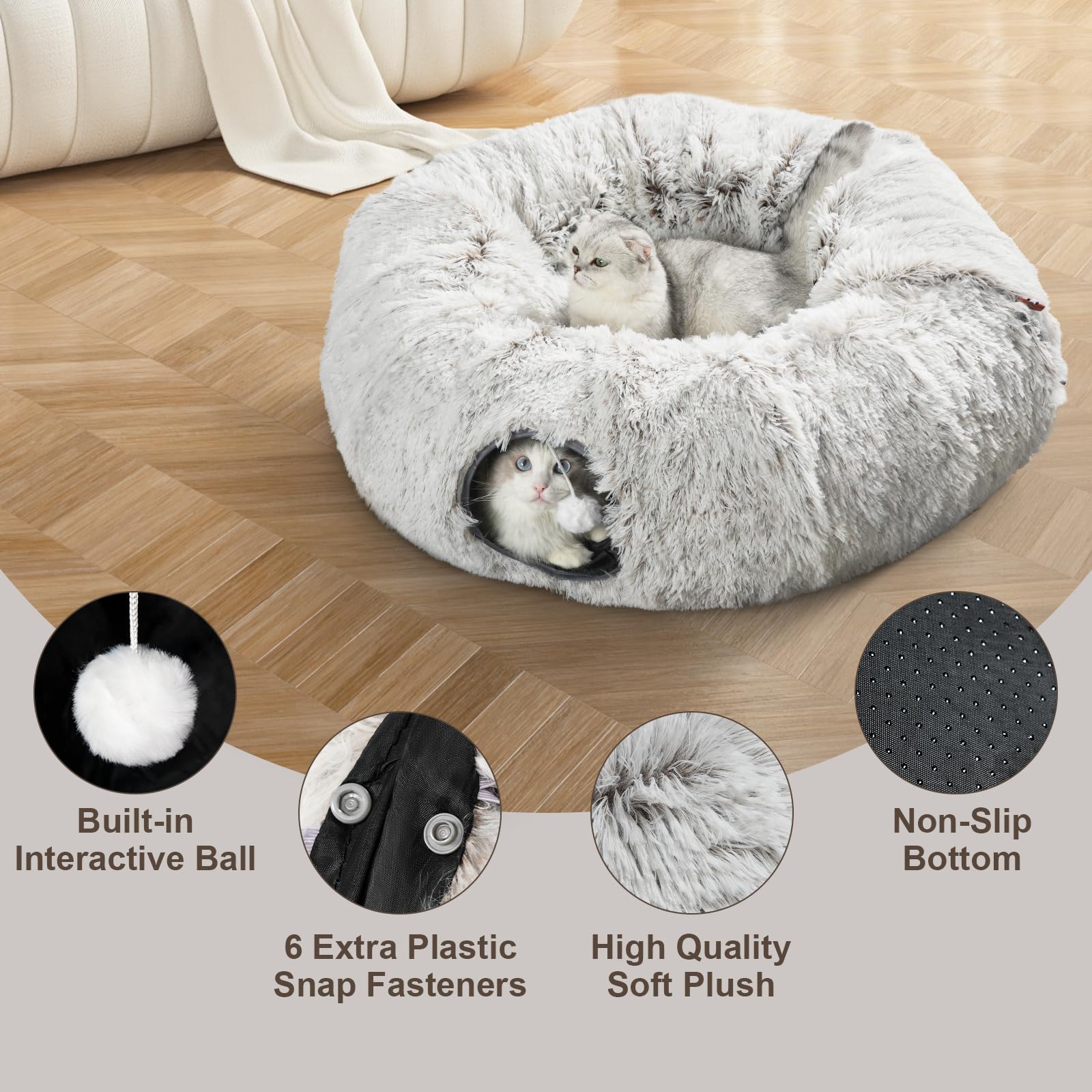 Hervimo Cat Tunnel Bed 6-fasteners closeup demonstrates secure connections