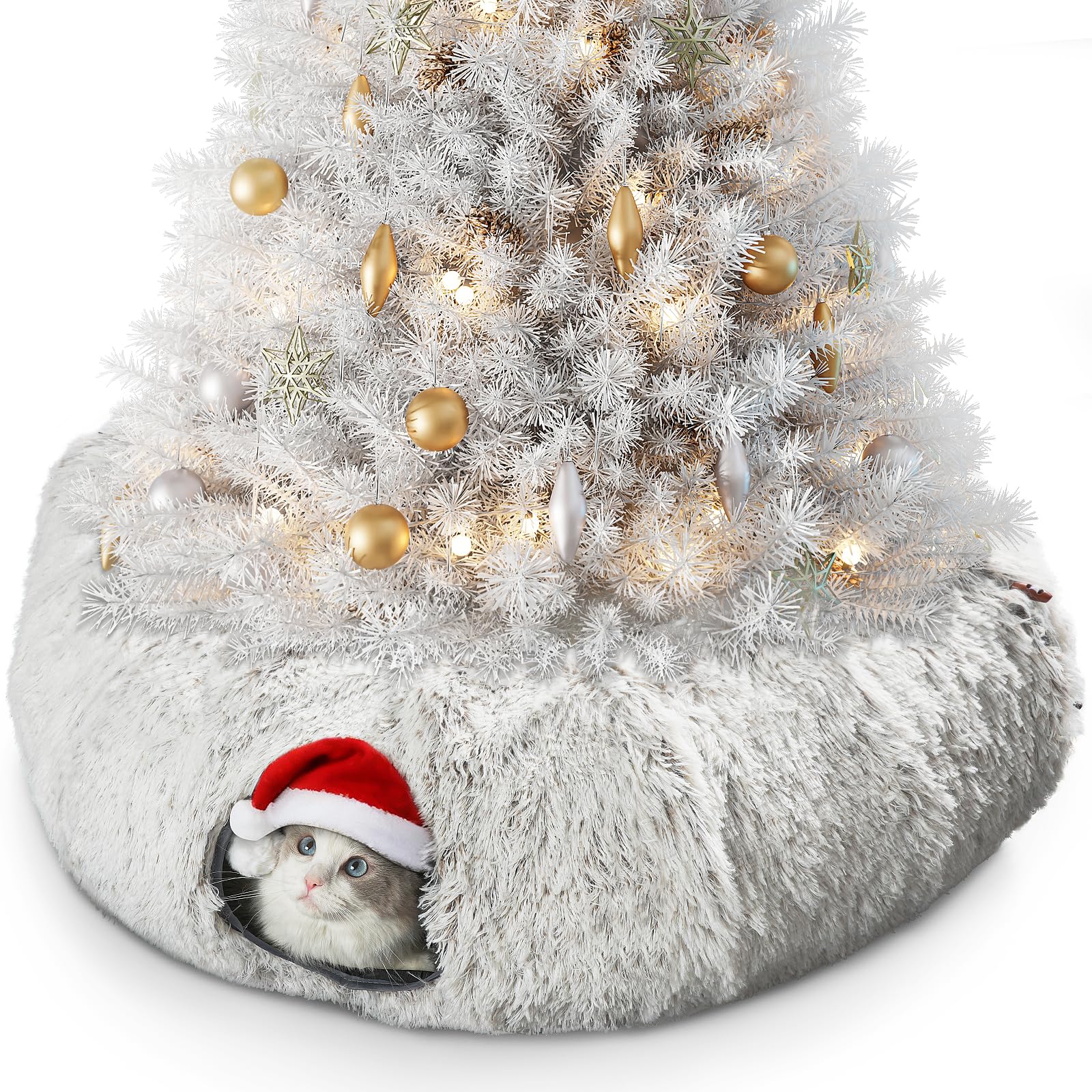 Hervimo Cat Tunnel Bed donut-assembled view shows cozy napping nook