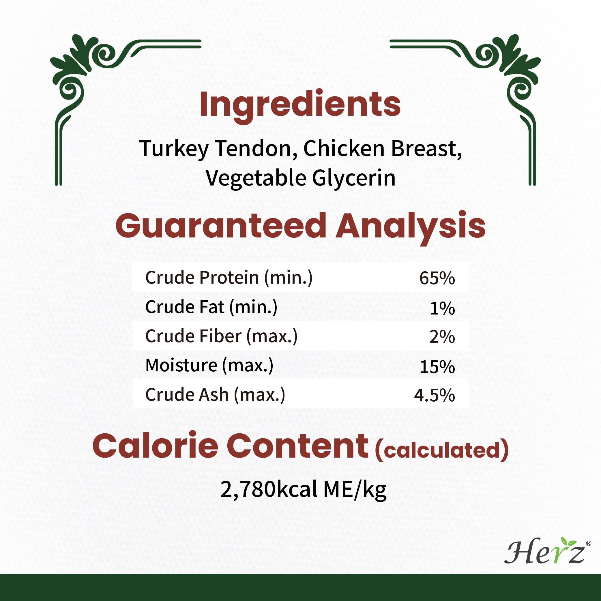 Herz rawhide-free dog treats pack emphasizes clean, additive-free ingredients for sensitive dogs.