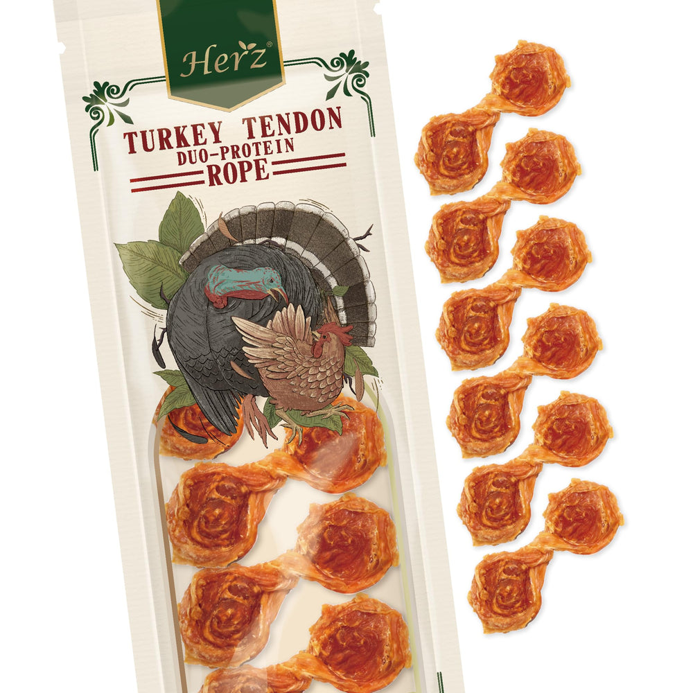 Herz turkey tendons rope chew for small dogs provides a long-lasting enrichment.