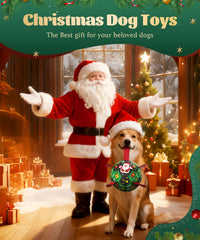 HETOO Christmas-patterned dog ball is waterproof for pool or beach play.