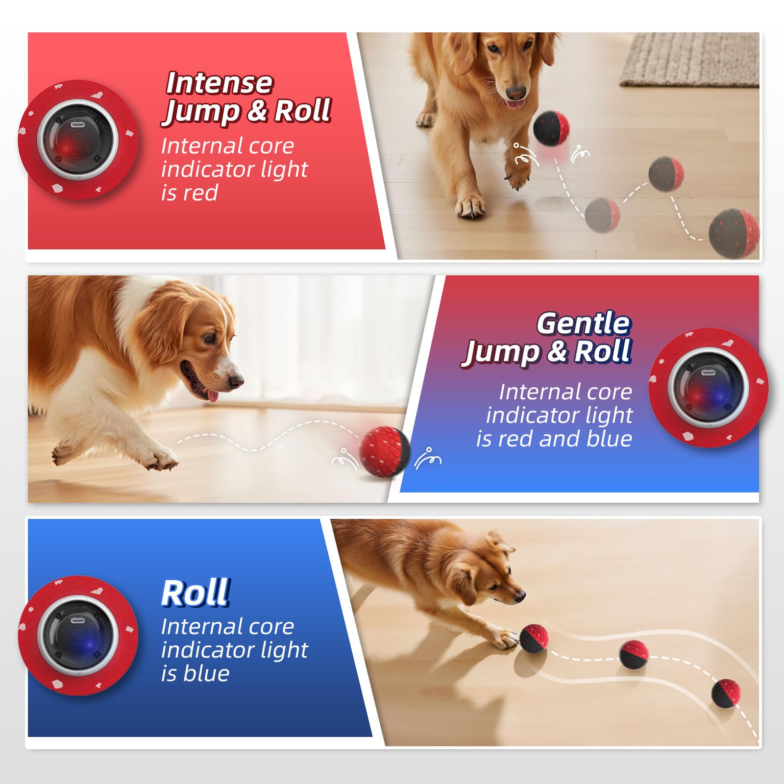 HETOO dog ball gentle mode demonstrating safe, soothing play
