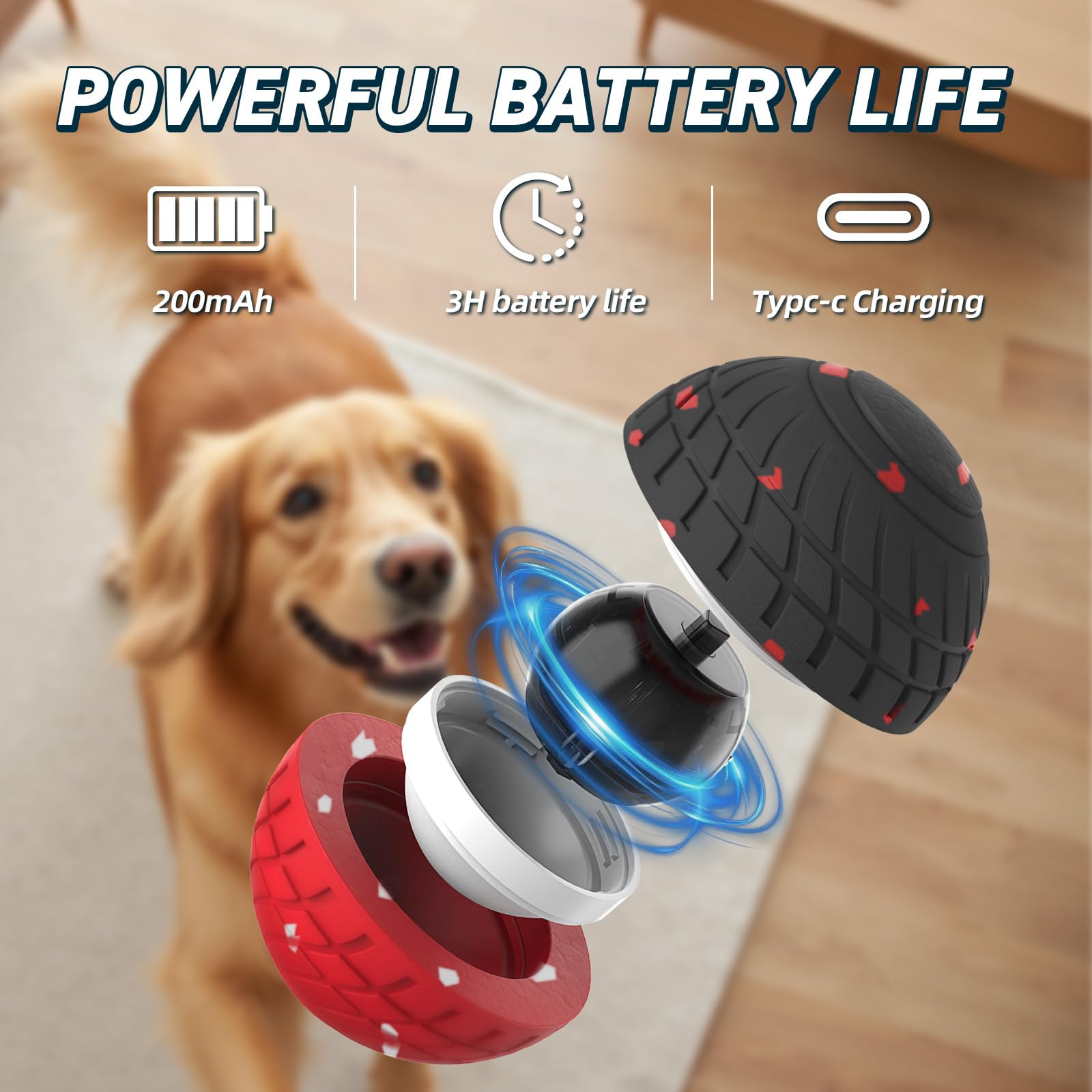 HETOO remote-control dog ball side view highlighting customizable play modes