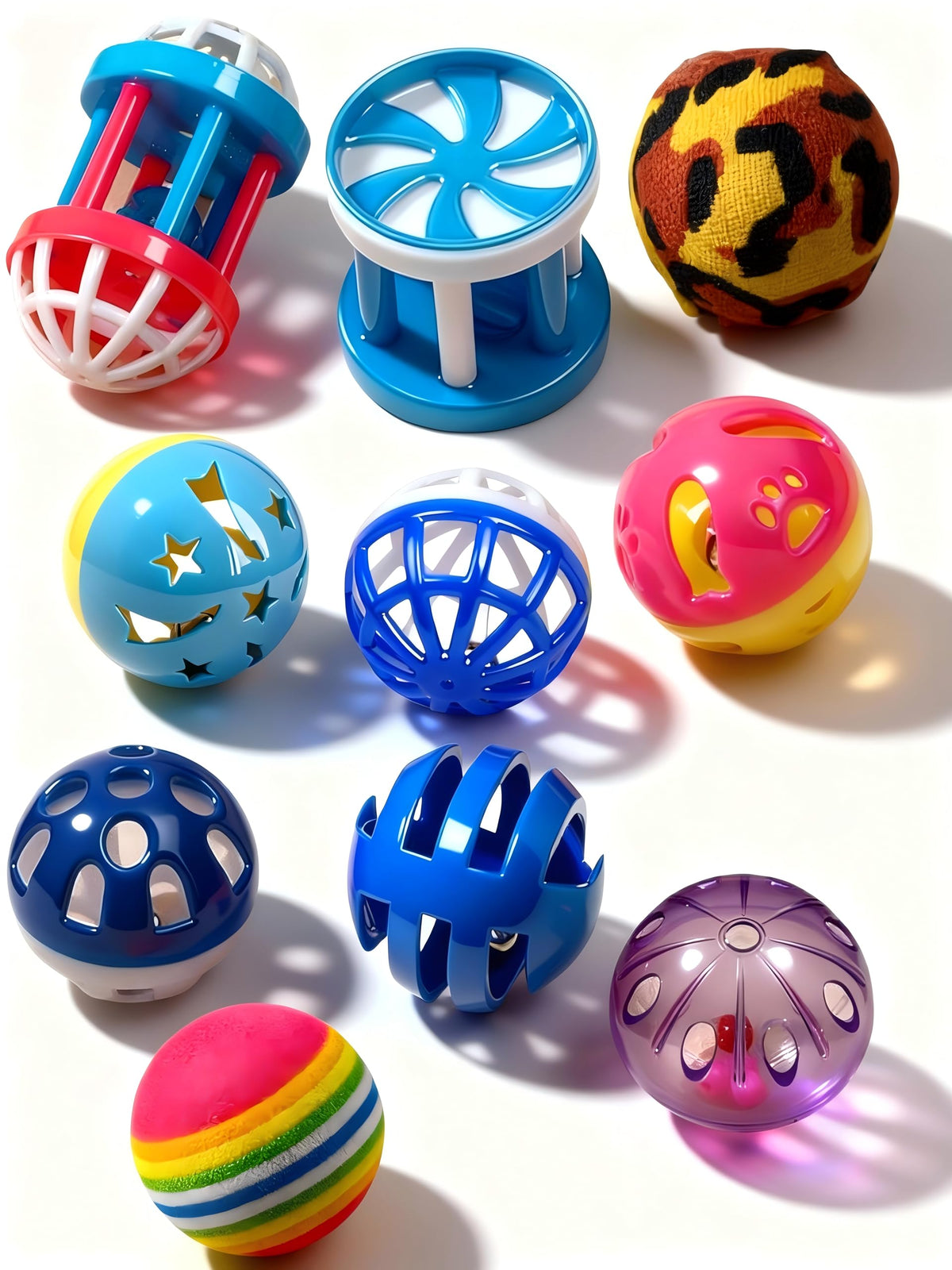 HEUHAI 10-pack cat toy balls packshot — colorful, inviting playful exploration