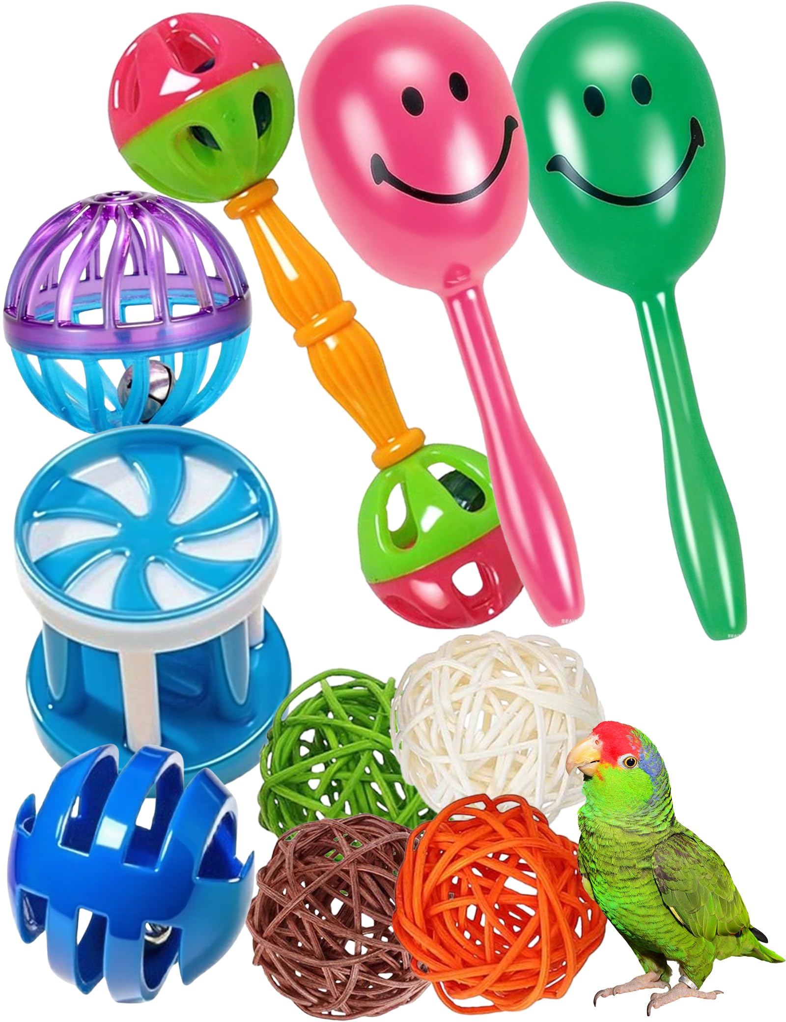 HEUHAI 10-pack bird toys with colorful vine balls for engaging, mentally stimulating play.